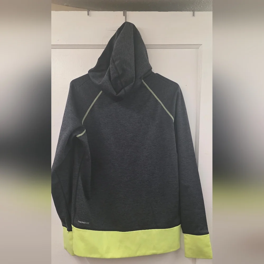 Nike Therma Fit Hoodie Dark Grey Volt Green Swoosh Size L
